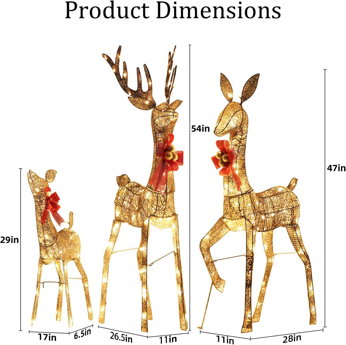 3D Gold Lighted Deer Trio