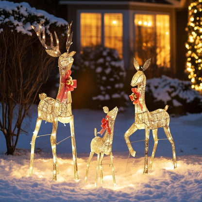 3D Gold Lighted Deer Trio