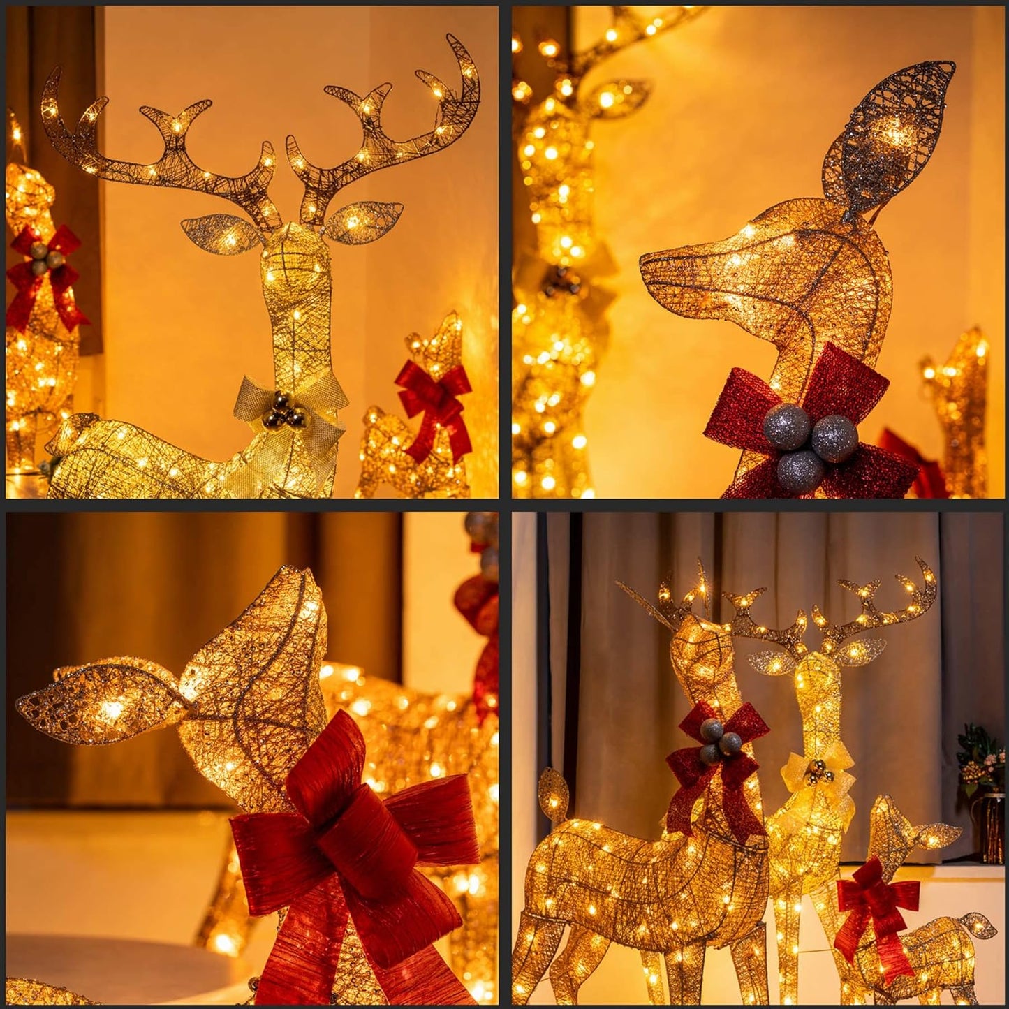 3D Gold Lighted Deer Trio