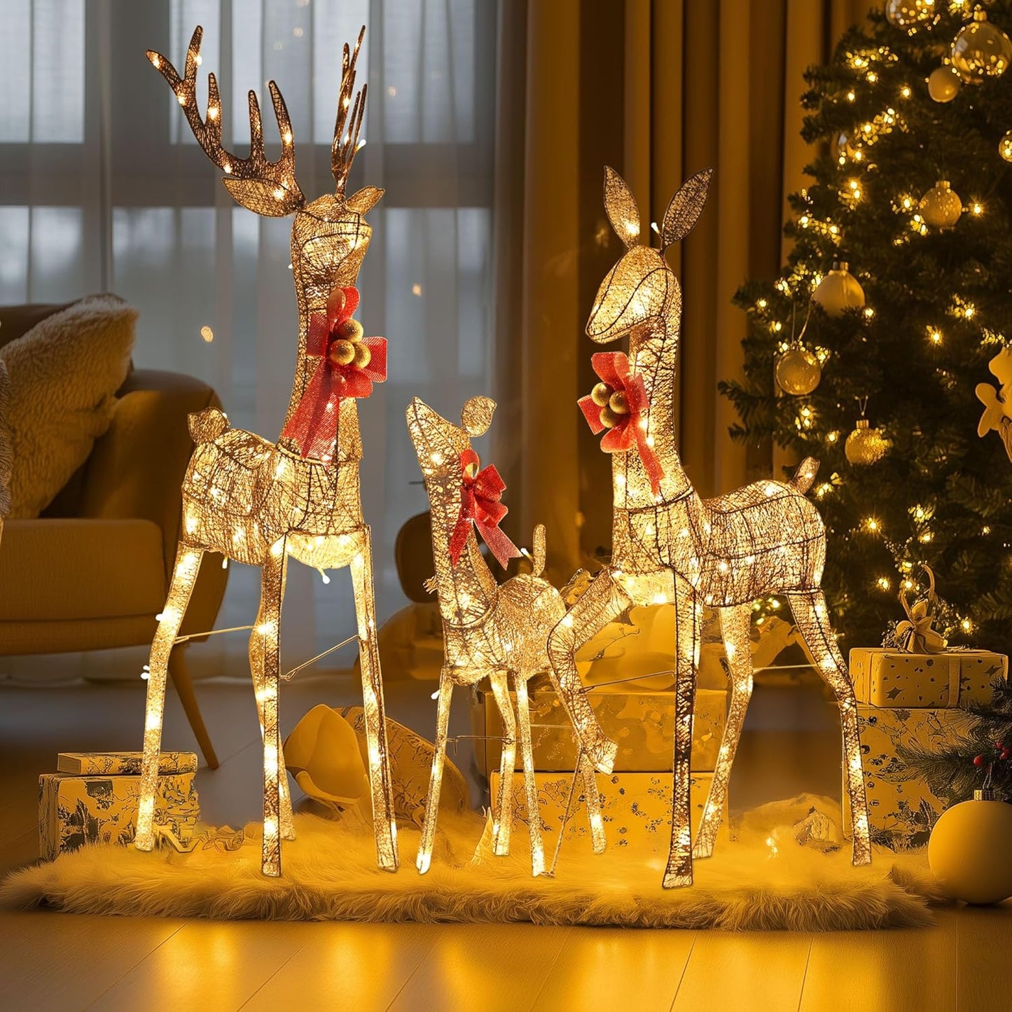 3D Gold Lighted Deer Trio