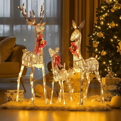 3D Gold Lighted Deer Trio
